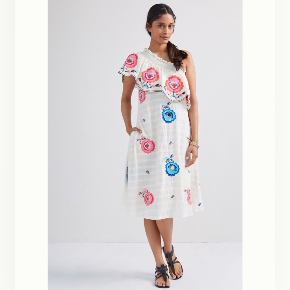 Anthropologie Plenty by Tracy Reese Embroidered One Shoulder Maxi Dress NWOT XS